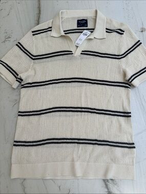Abercrombie & Fitch Cream Polo with Black Stripes